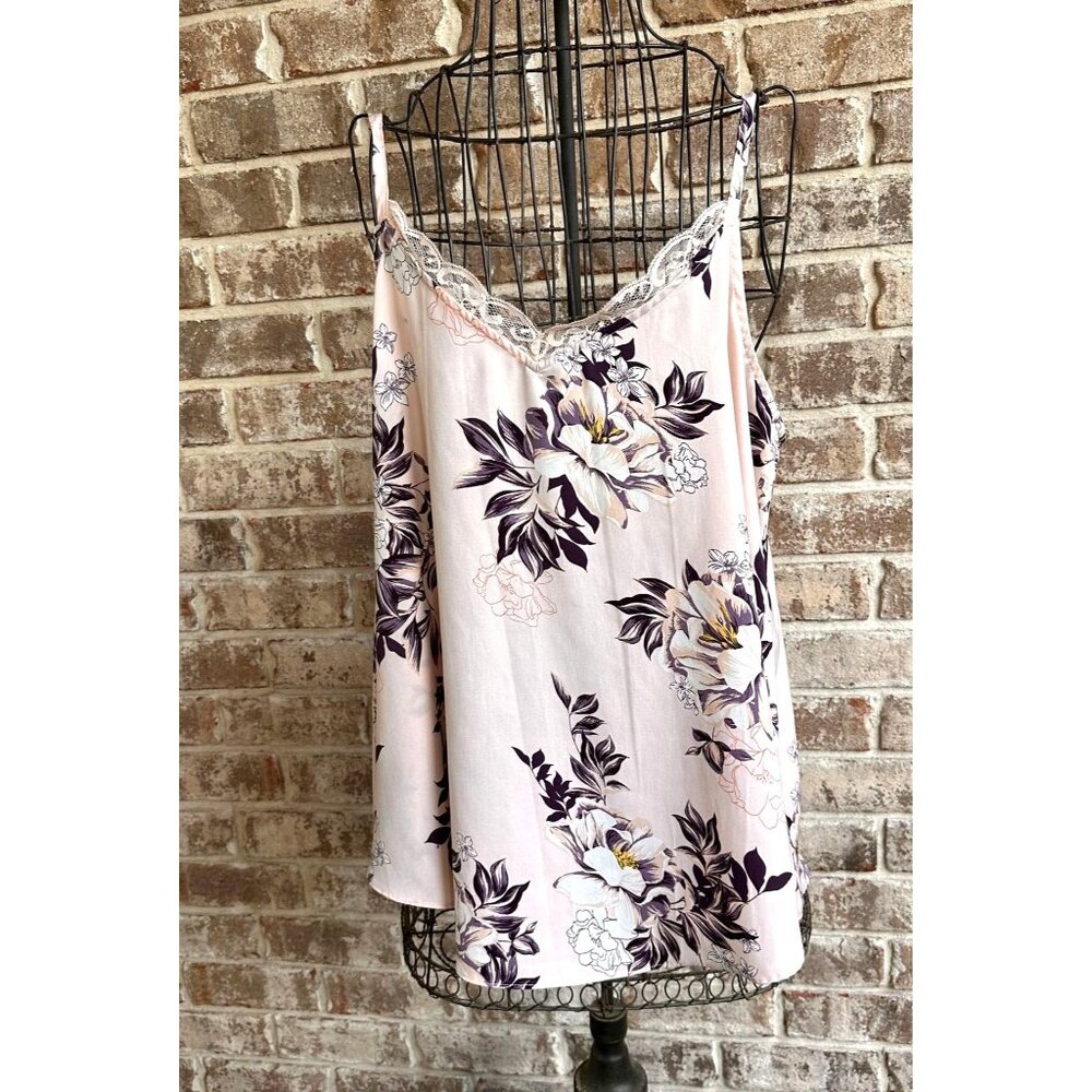 Torrid Sophie Satin Lace Trim Swing Cami Top 1X Floral Sexy Adjustable S…